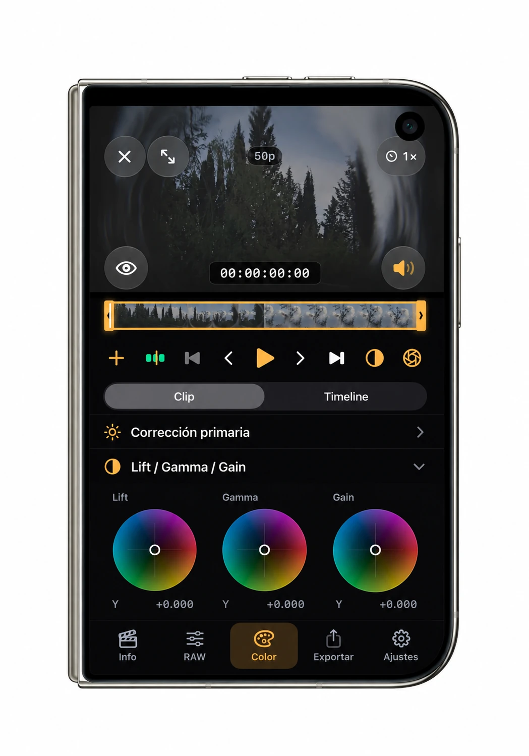 Concept render of BlackRAW Studio on the outer display of a closed iPhone Duo.