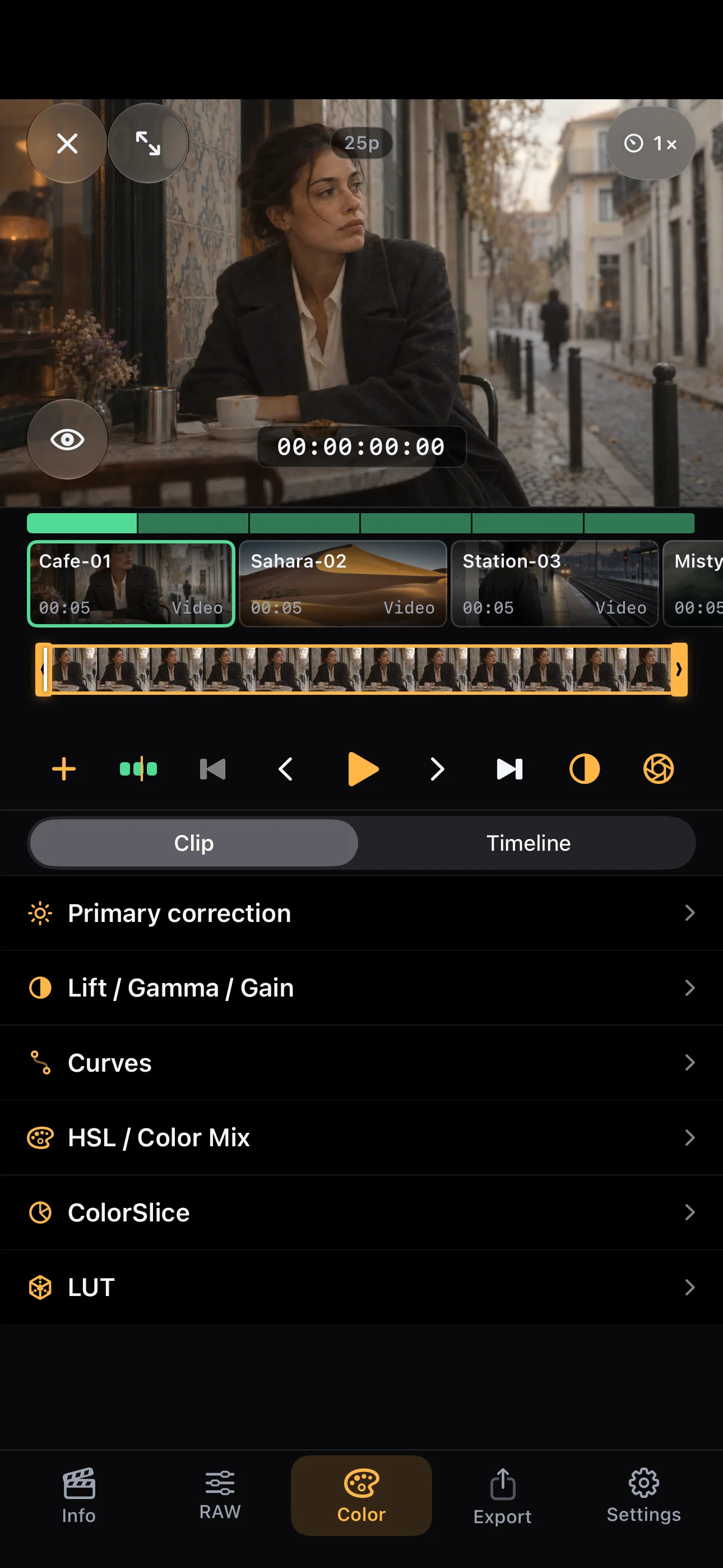 Six varied clips in the actual iPhone timeline.